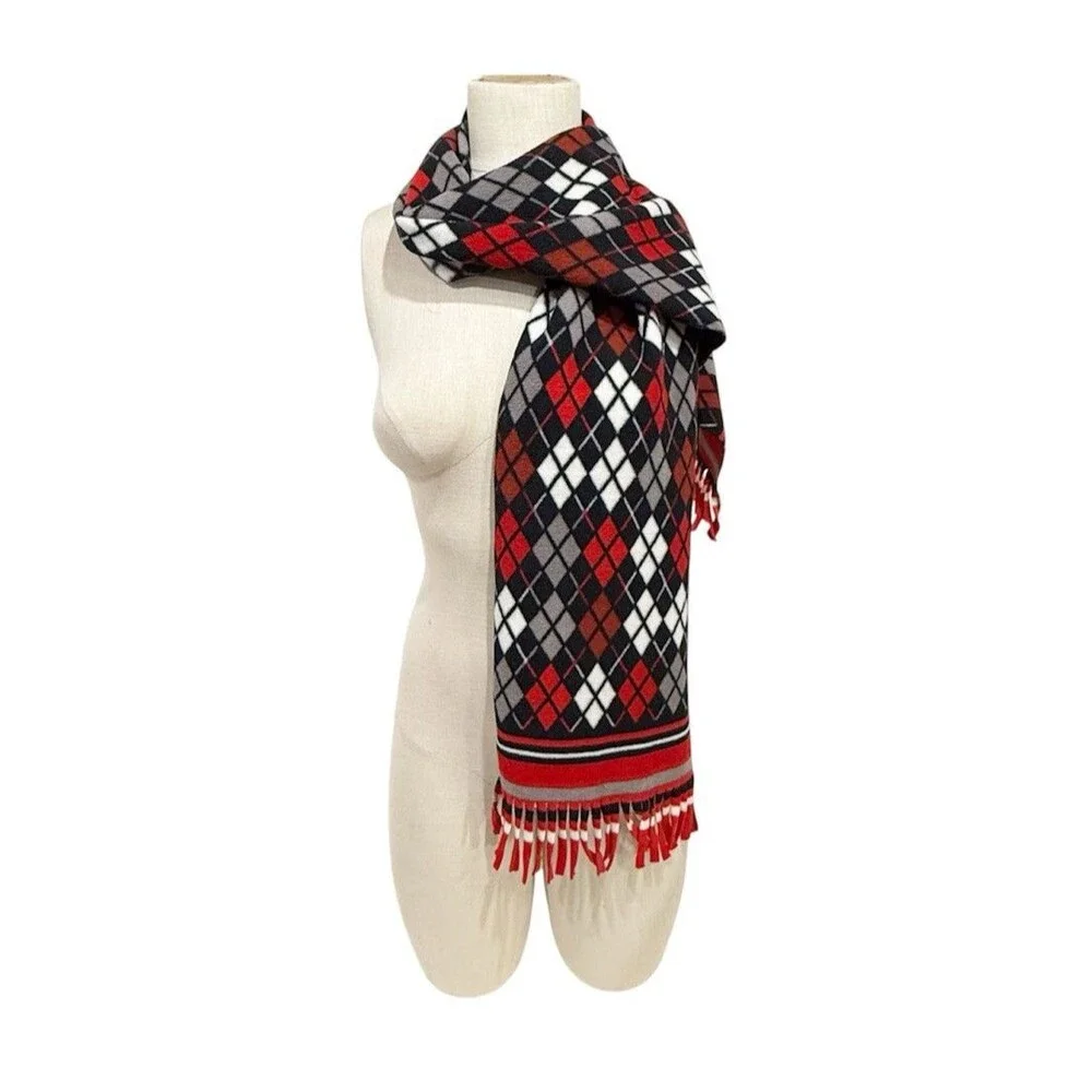 ST JOHNS BAY Argyle Scarf fleece 56 Inch Long Fringe Unisex Multicolor